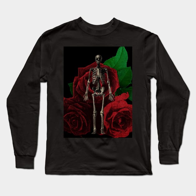 Human anatomy and roses: skeleton Long Sleeve T-Shirt by kourai